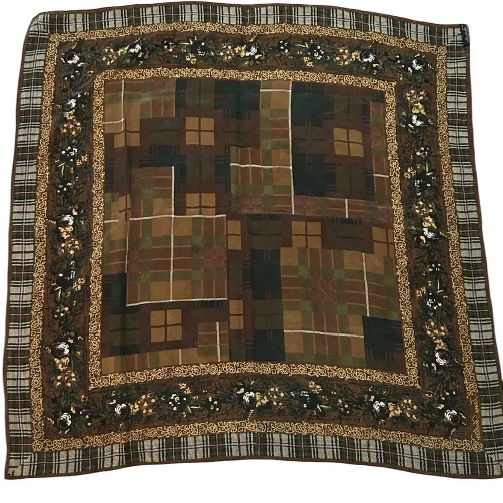 Jane Shilton pure silk, brown, large scarf Elegant Brown Patchwork floral scarf